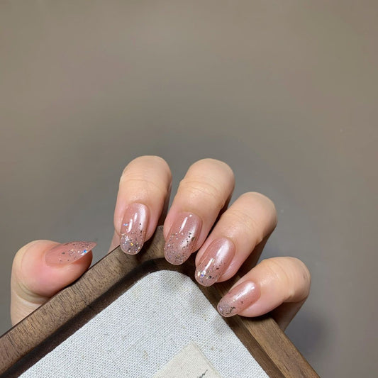 Velvet Peach Holographic Glitter Press On Nails