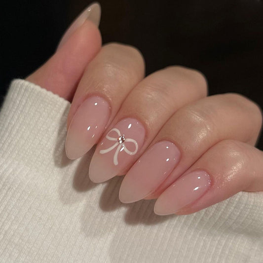 Nude Pearl Heart Press On Nails Almond