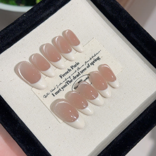 Nude Cat Eye French Press On Nails