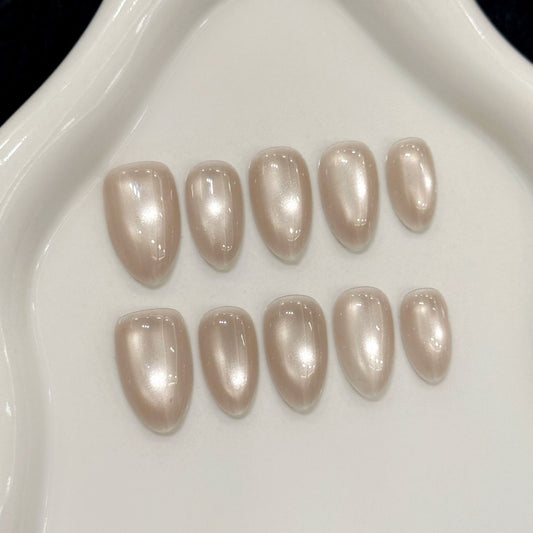 Nude Pearl Chrome Press On Nails
