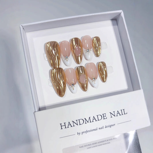 Golden Ripple Press On Nails