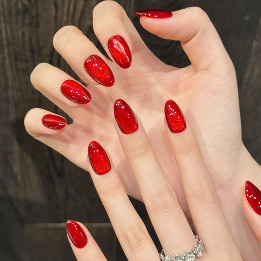 Burgundy Red Cat Eye Press On Nails