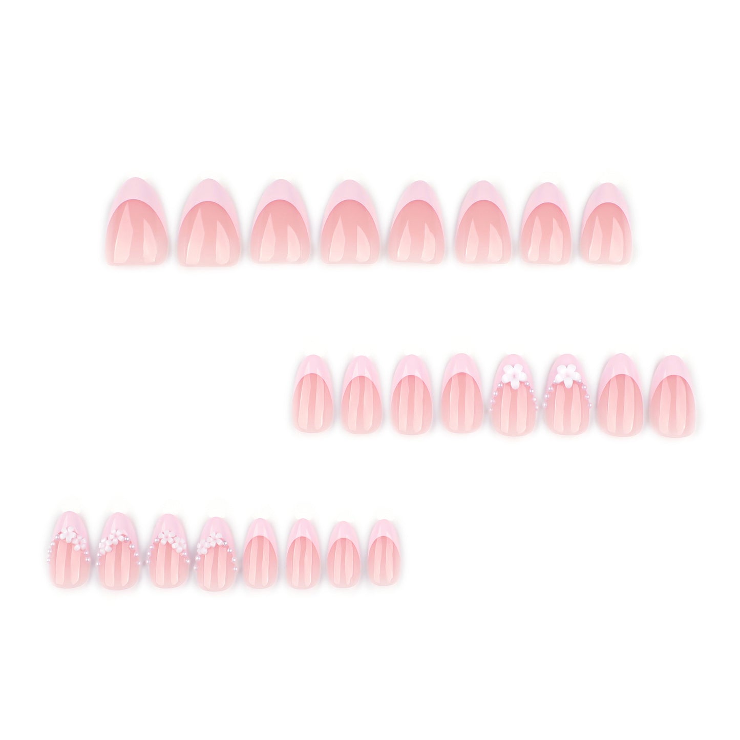 Blush Pink Pearl Flower French Press On Nails