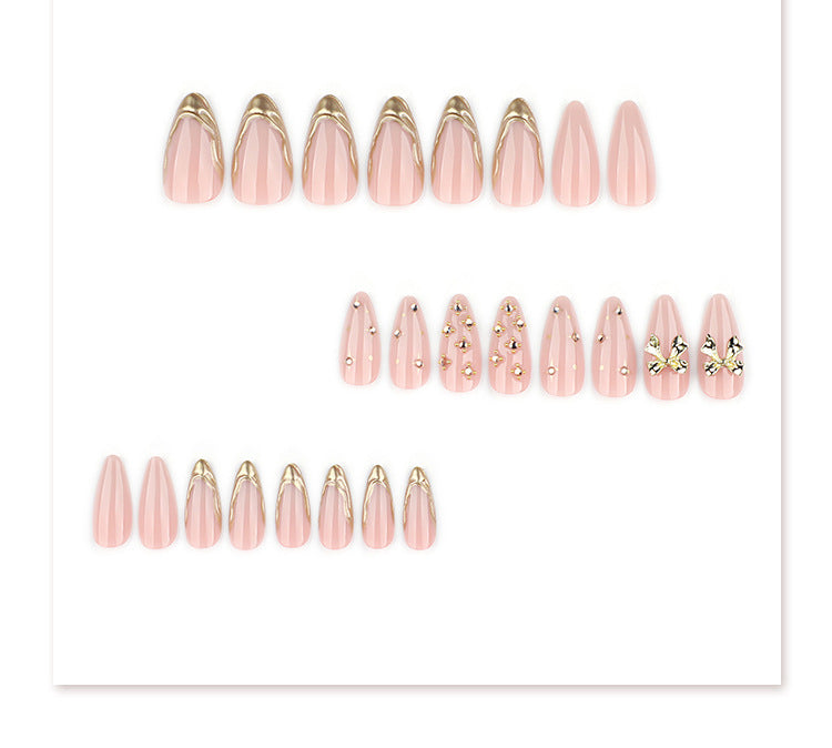 Velvet Peach Gold Luxe Bow Press On Nails