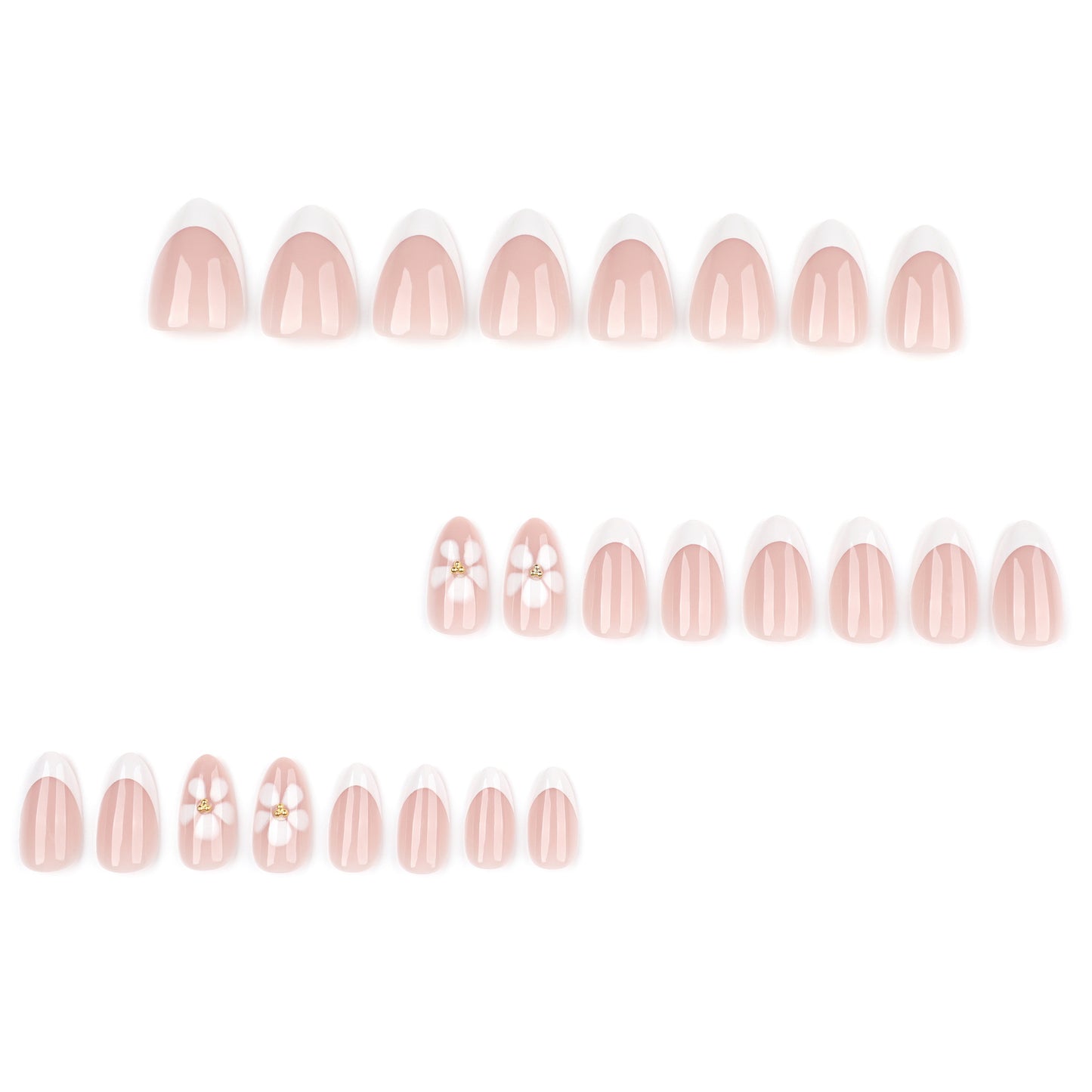 Nude French Flower Press On Nails