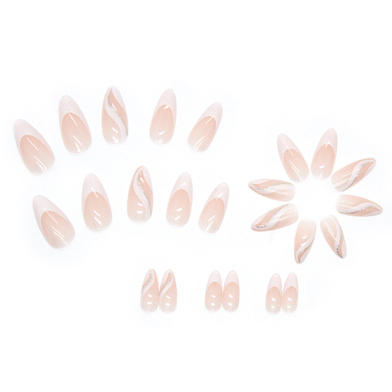 Nude French Swirl Press On Nails Almond