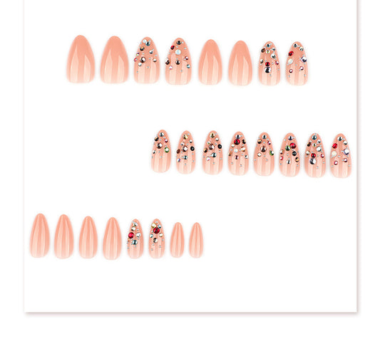 Rainbow Gemstone Nude Press On Nails