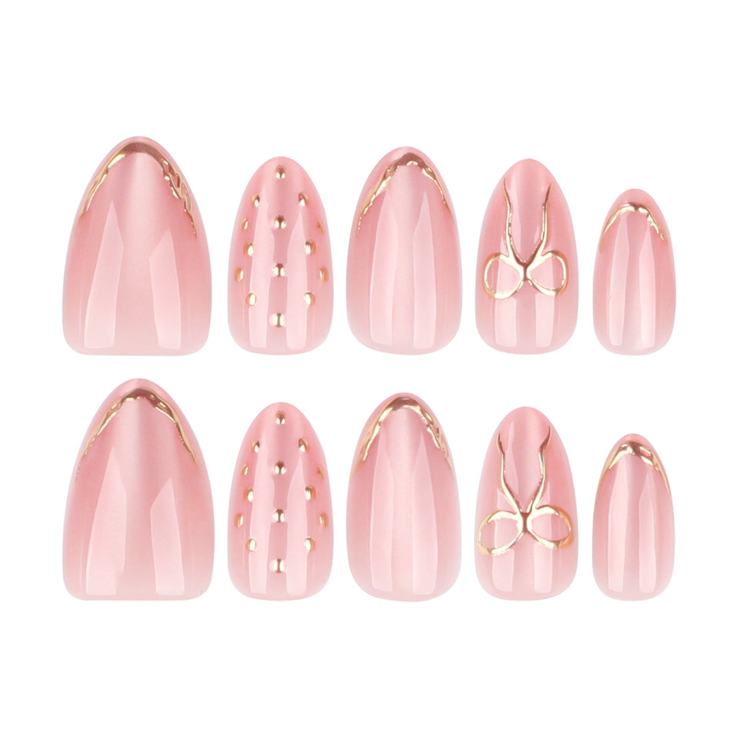 Velvet Peach Gold Bow French Press On Nails