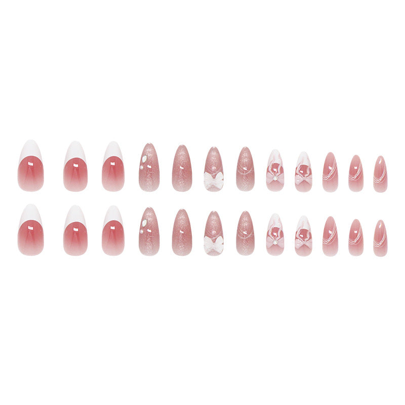Mauve Pink Cat Eye Bow Press On Nails