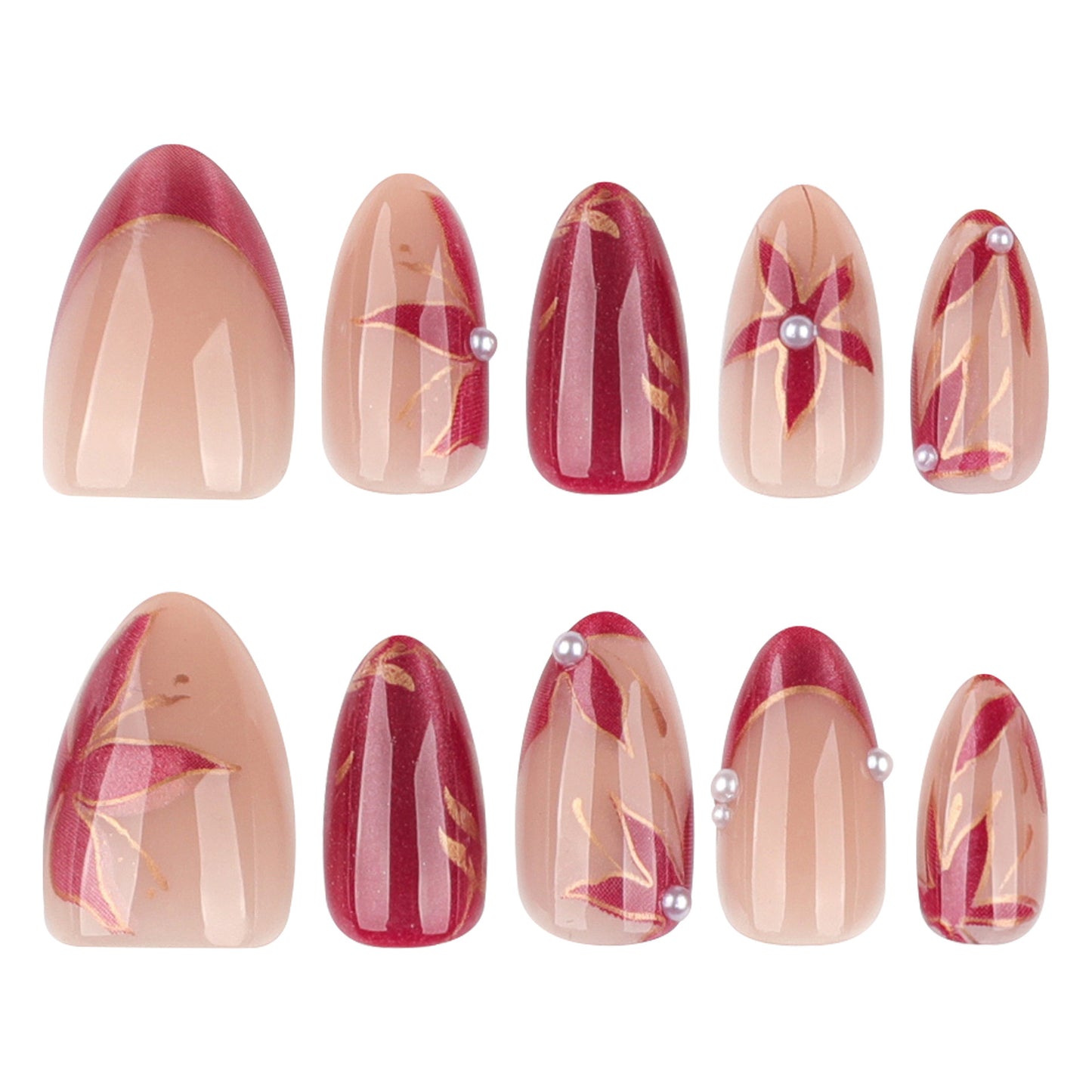 Velvet Rose Gold Floral Cat Eye Press On Nails