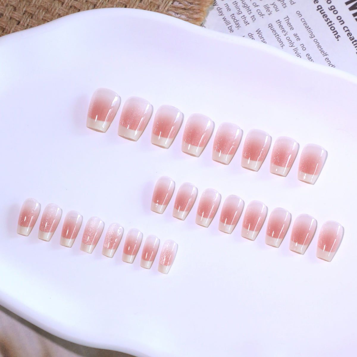 Soft Nude Glitter French Press On Nails