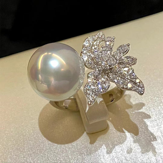 Pearl Flower Zircon Open Ring