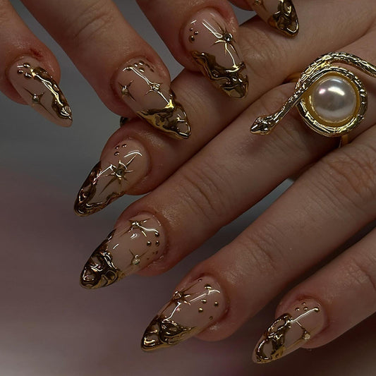 Champagne Gold Foil Press On Nails