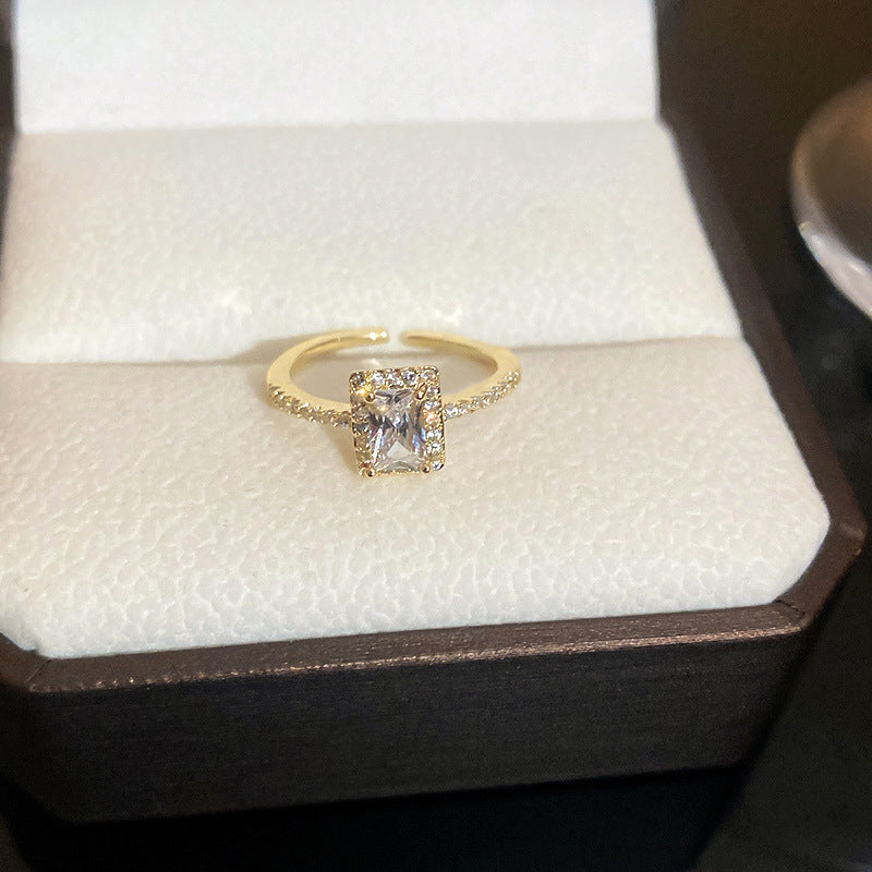 Gold Square Diamond Open Ring