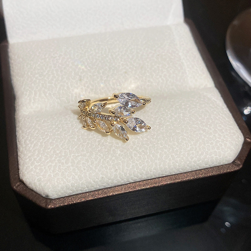 Golden Leaf Zircon Open Ring