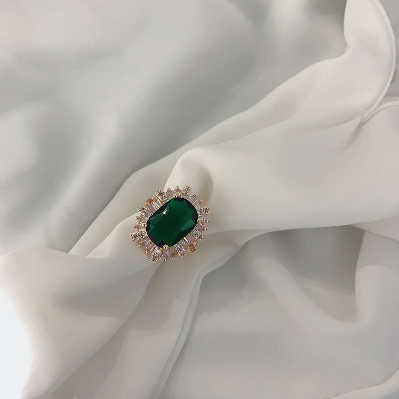 Green Oval Zirconia Open Ring