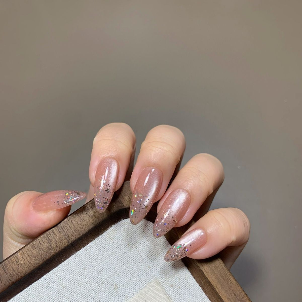 Velvet Peach Holographic Glitter Press On Nails