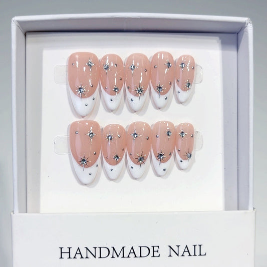 Nude Pink Starry Gold Press On Nails