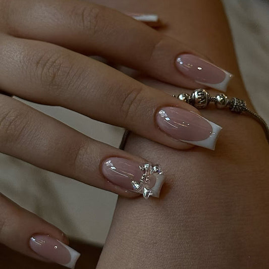 Nude French Crystal Press On Nails