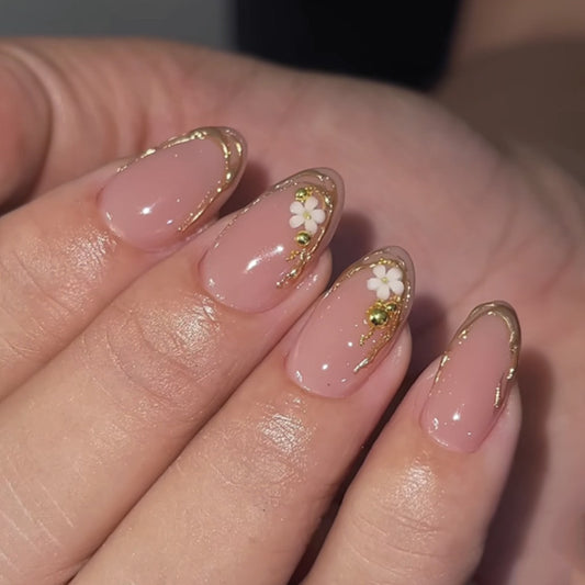 Nude Gold Flower Press On Nails