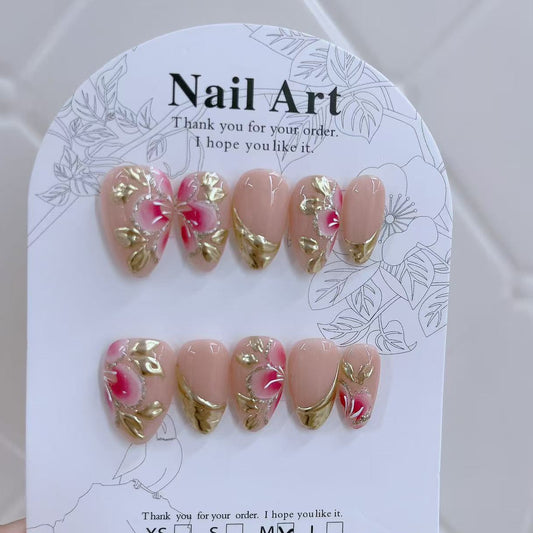Nude Pink Whisper Gold Press On Nails