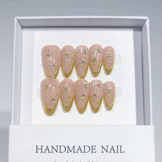 Nude Pink Starburst Gold Press On Nails