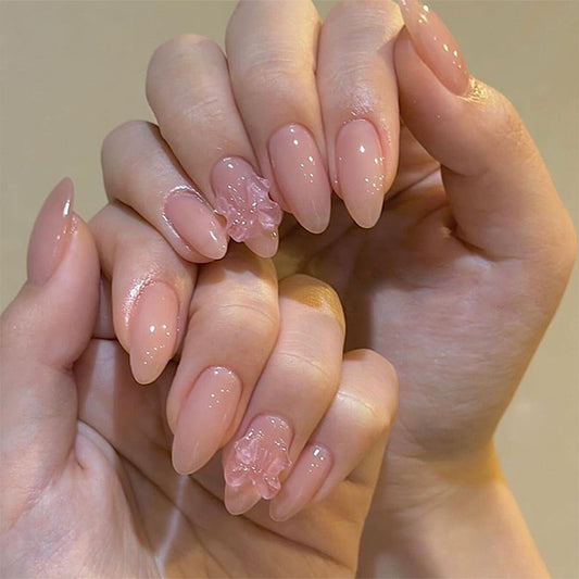 Nude Pink 3D Bow Press On Nails