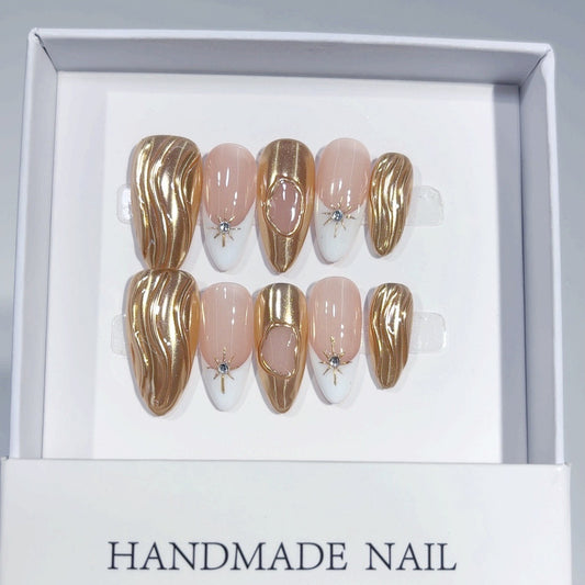 Golden Ripple Press On Nails