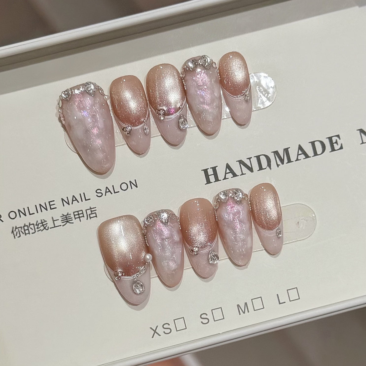 Pearl Lustre Crystal Crown Press On Nails