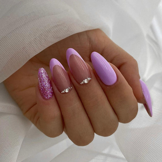 Lilac Pink Ombre Glitter Press On Nails
