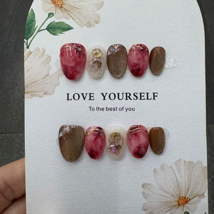 Velvet Burgundy Brown Gradient Floral Press On Nails