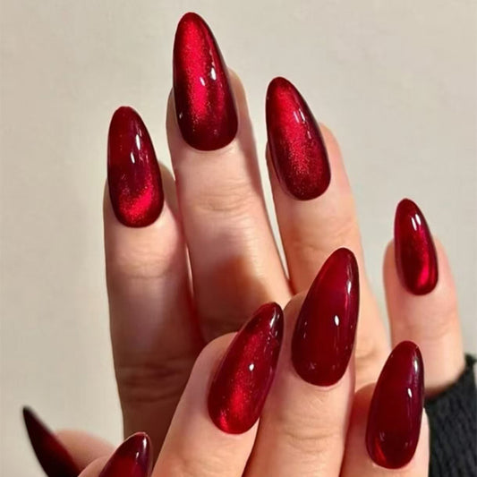 Burgundy Red Cat Eye Press On Nails