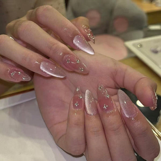 Velvet Pink Aurora Star Glitter Press On Nails