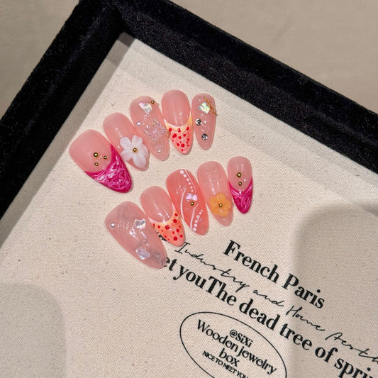 🌸 Nude French Tips with 3D Floral Sculpting