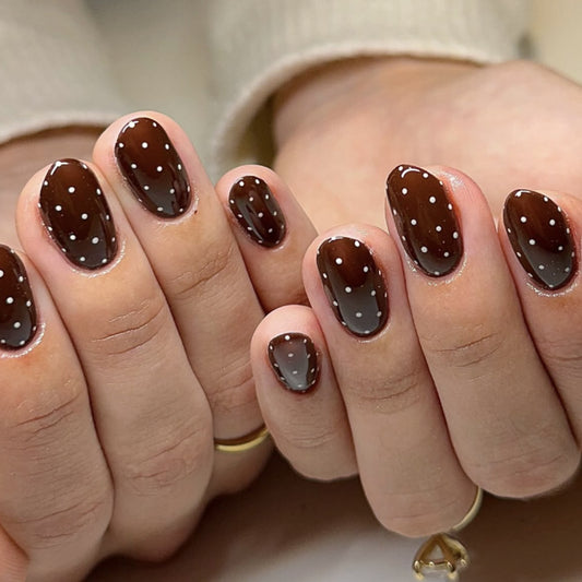 Chocolate Polka Dot Press On Nails