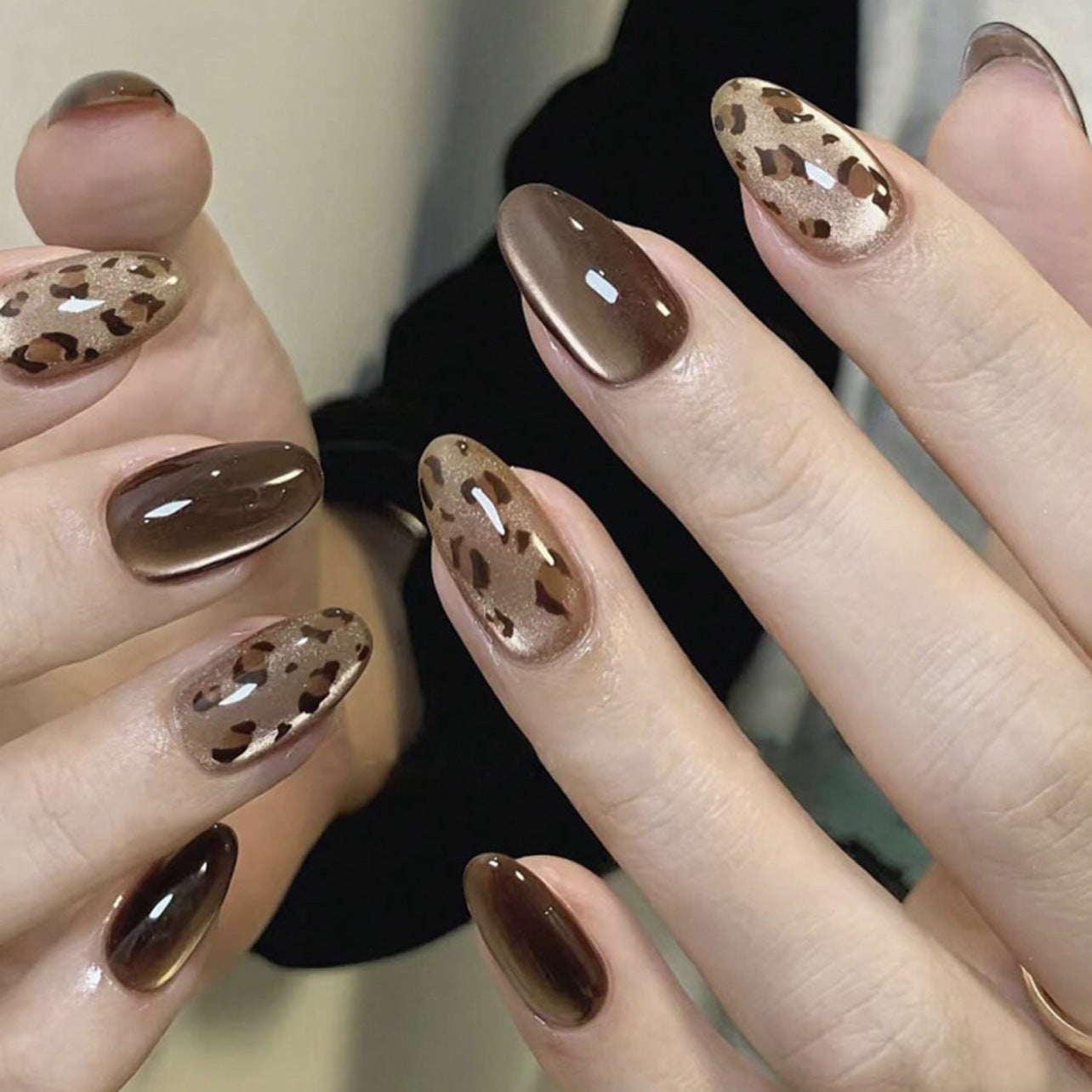 Velvet Brown Leopard Gloss Press On Nails