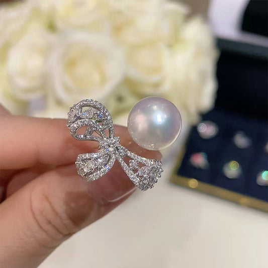 Pearl Bow Zirconia Open Ring