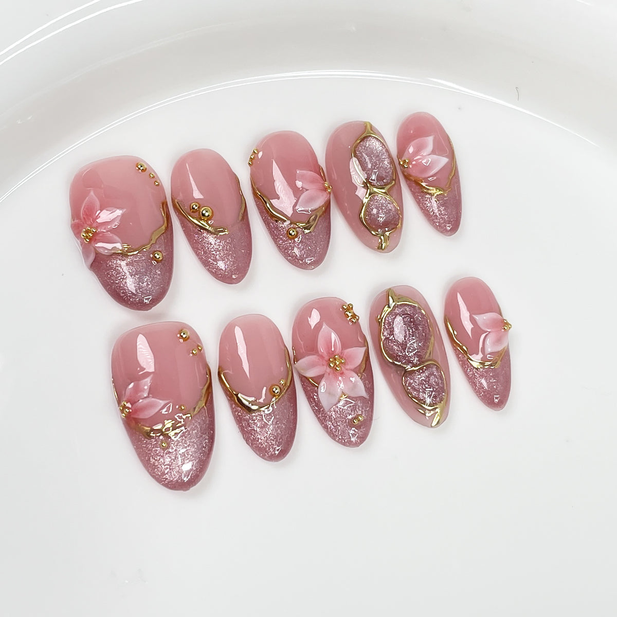 Blush Petal Gold Whisper Press On Nails