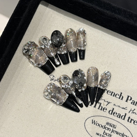 Midnight Crystal Cascade Press On Nails