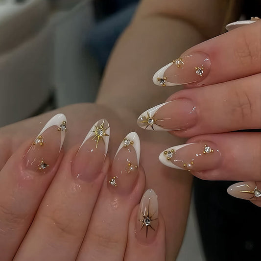 Nude French Crystal Press On Nails