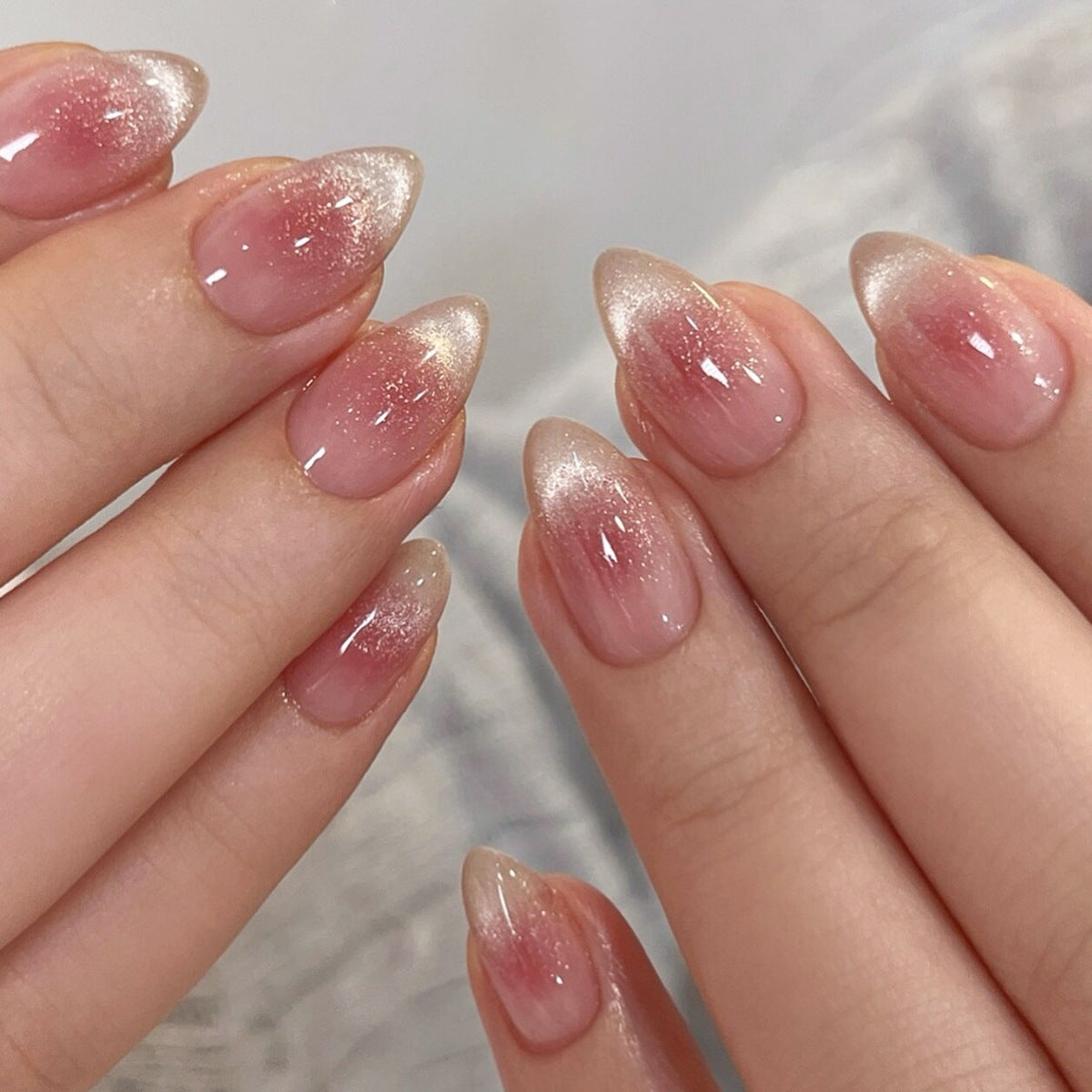 Cat Eye Gradient Sparkle Press On Nails Almond