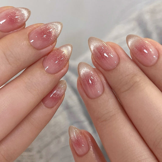 Cat Eye Gradient Sparkle Press On Nails Almond