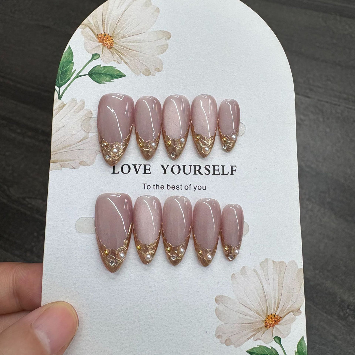 Dusty Rose Gold Pearl Press On Nails
