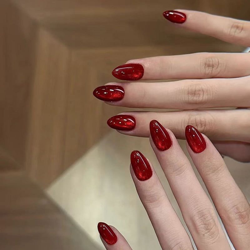 Burgundy Cat Eye Press On Nails Almond
