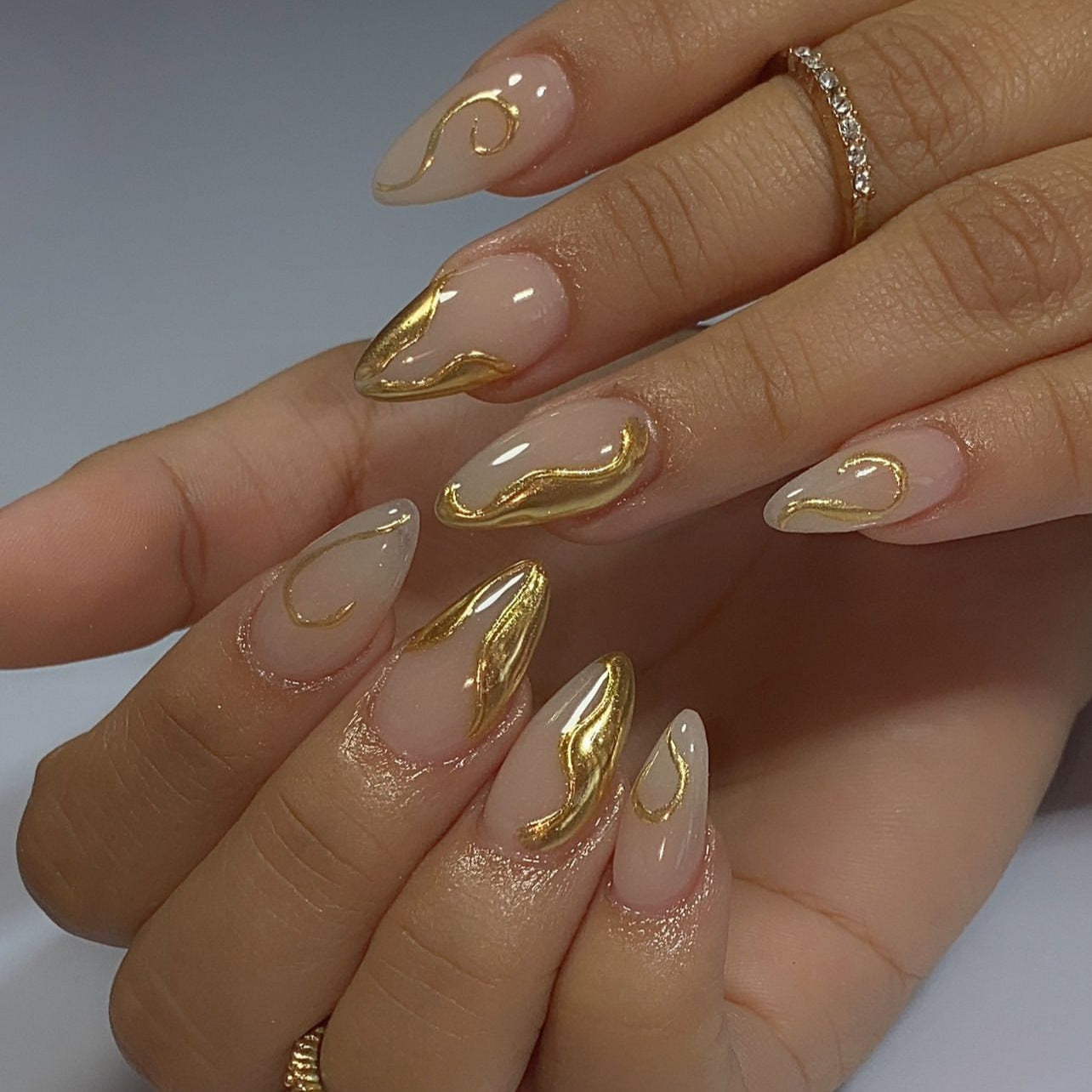 Nude Gold Swirl Press On Nails