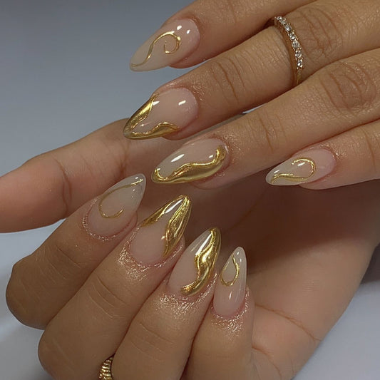 Nude Gold Swirl Press On Nails