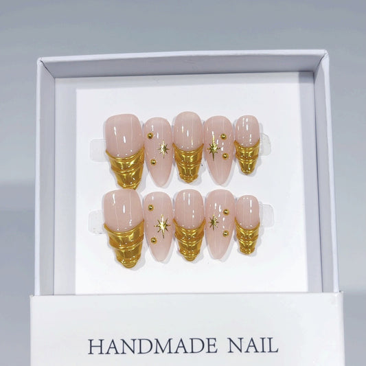 Velvet Peach Gold Crown Press On Nails