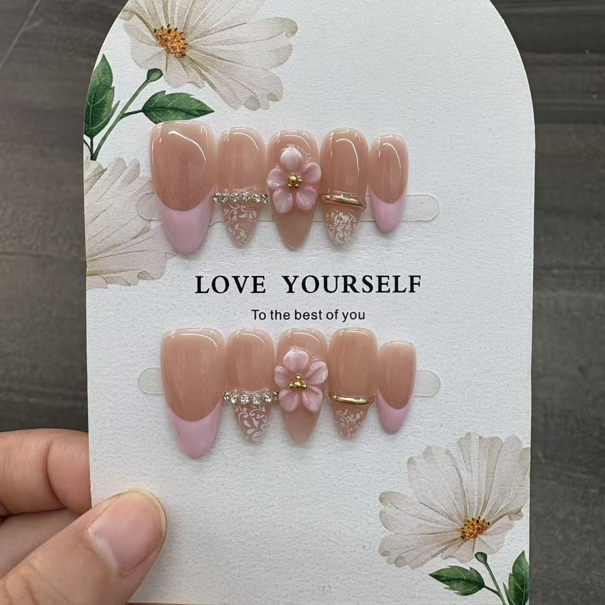 Blush Petal Crystal French Press On Nails