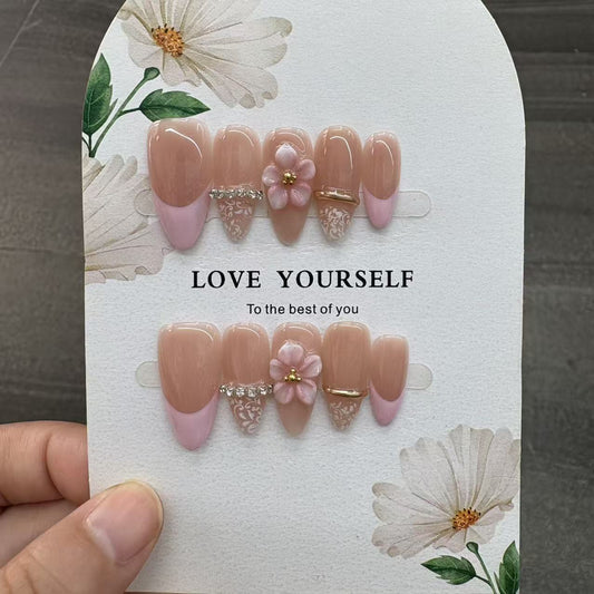 Blush Petal Crystal French Press On Nails