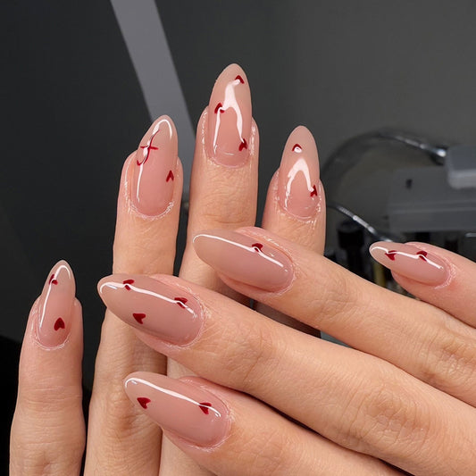 Nude Red Heart Press On Nails